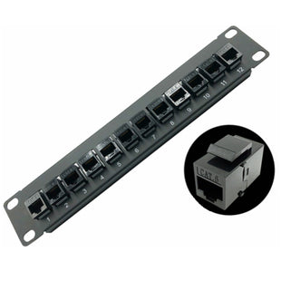 Yankok CAT6 12 Port Feed Through Patch Panel 10in. 1U Rack Mount