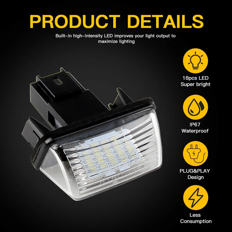 Yankok LED License Plate Lights for Peugeot 206/207/306/307/308/406/407 5008 Partner and Citroen C3/C4/C5/C6 Berlingo SAXO/XSARA II