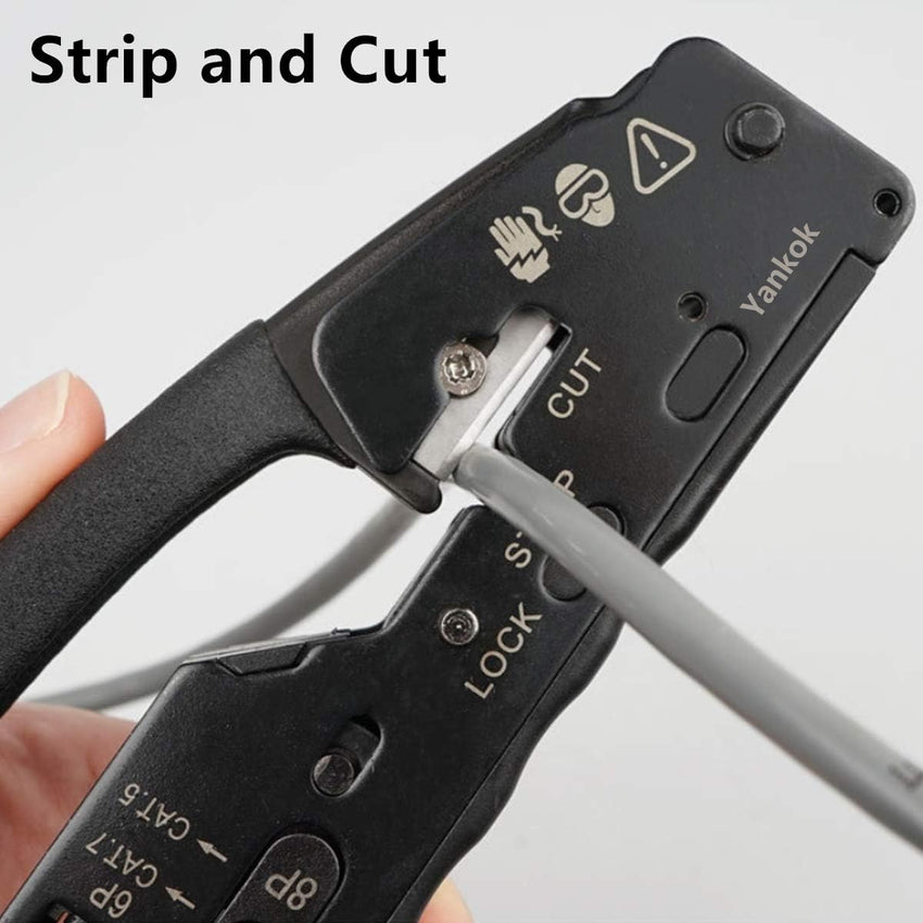 Yankok The Ultimate Pass Thru Crimper RJ45 RJ12 RJ11 Regular and Pass-thru Crimp Strip and Cut HT-6098 Black