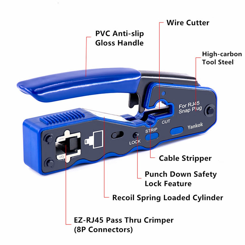 Yankok RJ45 Pass Through Crimper Blue Grip (Regular and Pass-Thru Crimp) SP-670