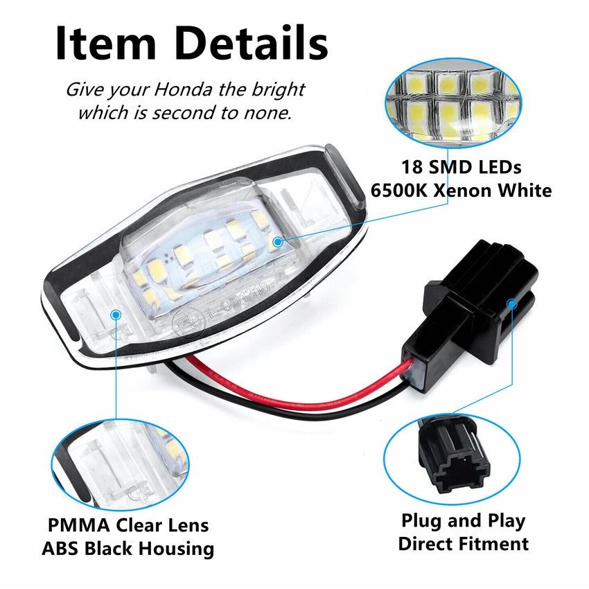 Yankok Honda and Acura LED License Plate Lights | Civic Accord Pilot City MK4 MR-V Odyssey / MDX RL TL TSX ILX RDX