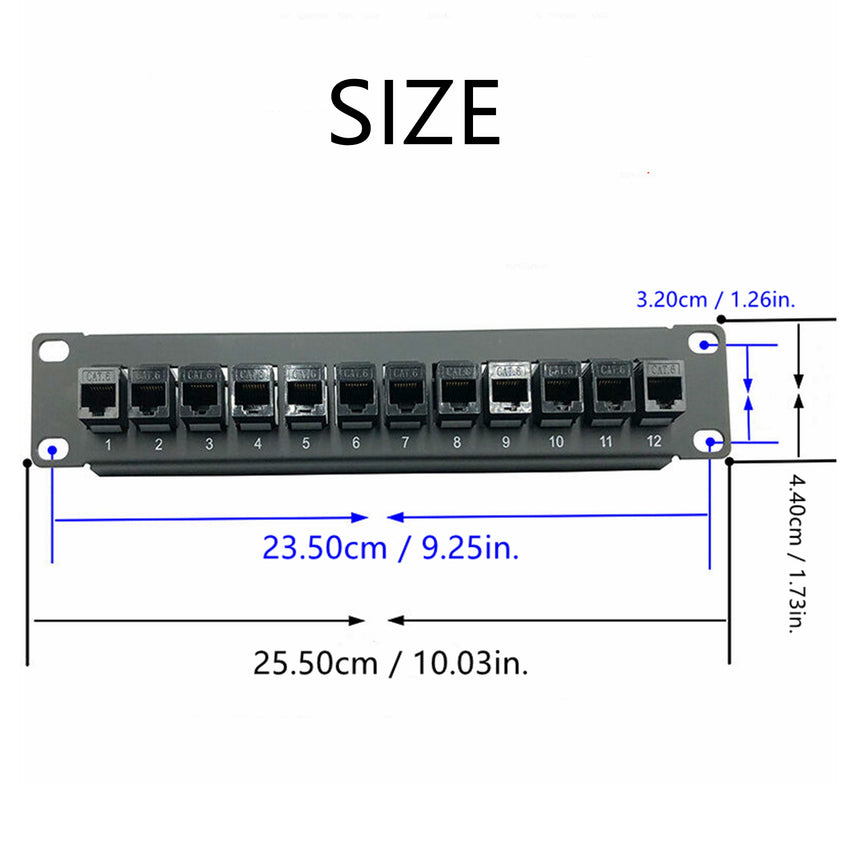 Yankok CAT5/5e 12 Port Feed Through Patch Panel 10in. 1U Rack Mount