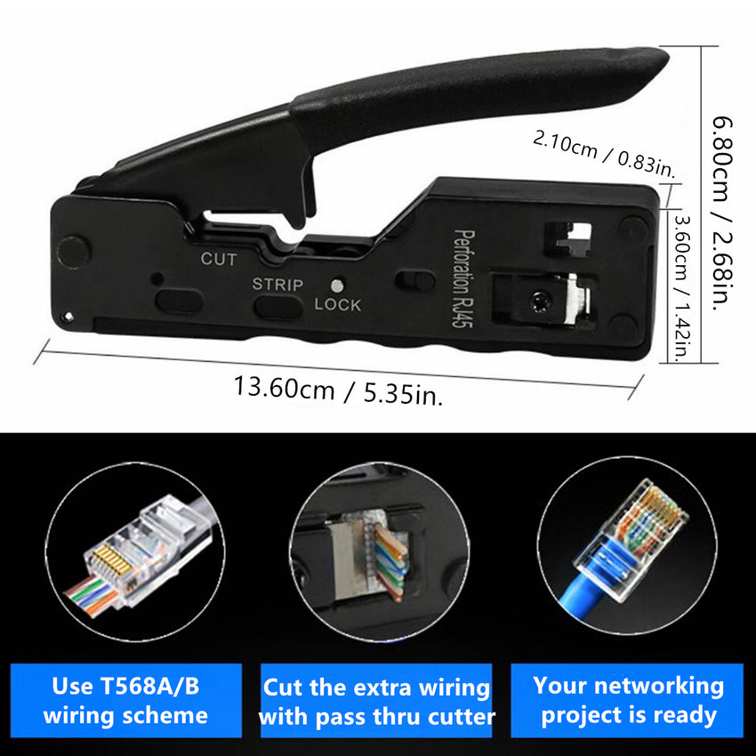 Yankok Pass Through Crimper RJ45 RJ12 RJ11 Regular and Pass-thru Crimp Strip and Cut SP-670BK