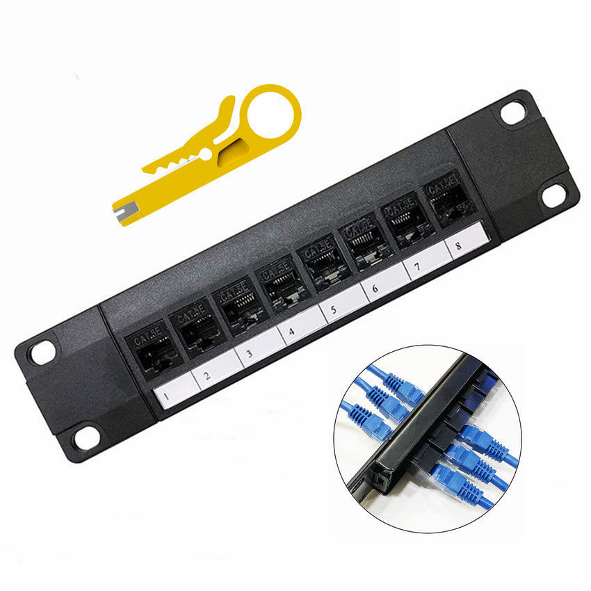 Yankok CAT6 8 Port Feed Through Patch Panel 1U Rack/Wall Mount