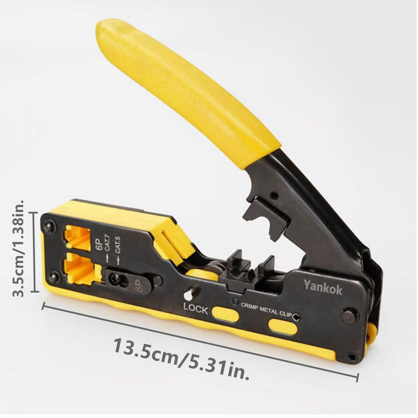 Yankok CAT5 CAT6 CAT7 Pass Through Crimper (RJ45 RJ12 RJ11 Pass-Thru and Regular Crimp and Cut) HT-7088YW Yellow