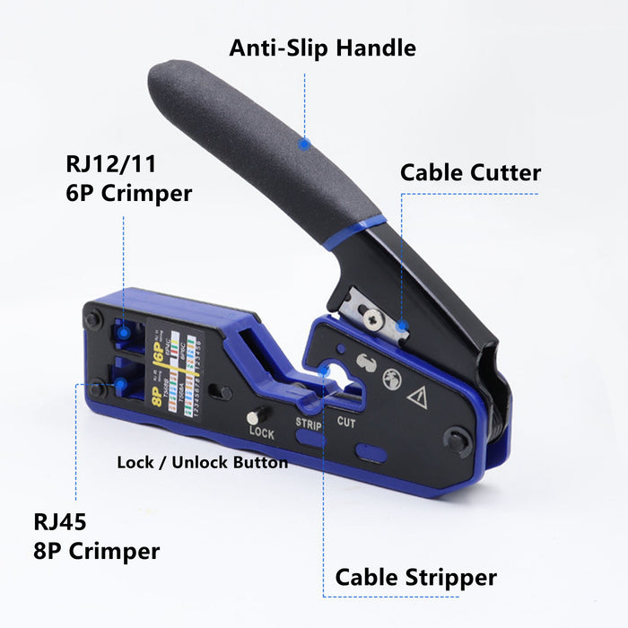 Yankok 6028N Modular Crimper RJ45/12/11 Crimps Strip and Cut (Non Pass-Thru）