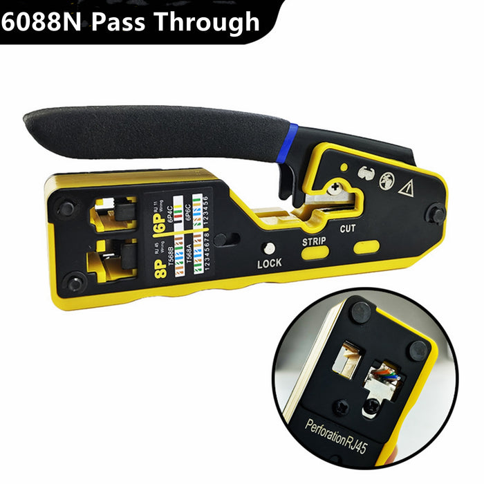 Yankok 6088N RJ45 Pass Through Crimper RJ12/11 Crimp Tool Yellow