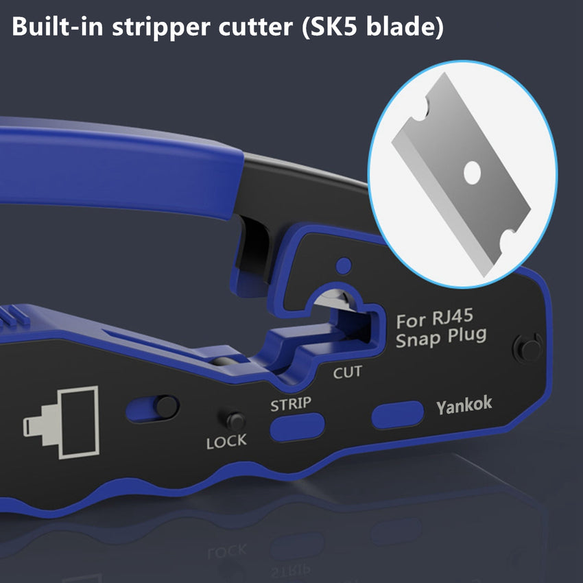 Yankok RJ45 Pass Through Crimper Blue Grip (Regular and Pass-Thru Crimp) SP-670