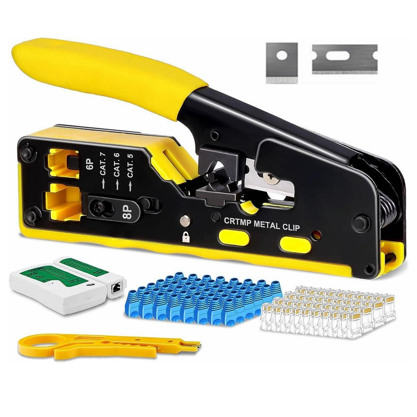 Yankok HT718 RJ45 Pass Through Crimp Tool Kit with WZ468 Network Cable Tester