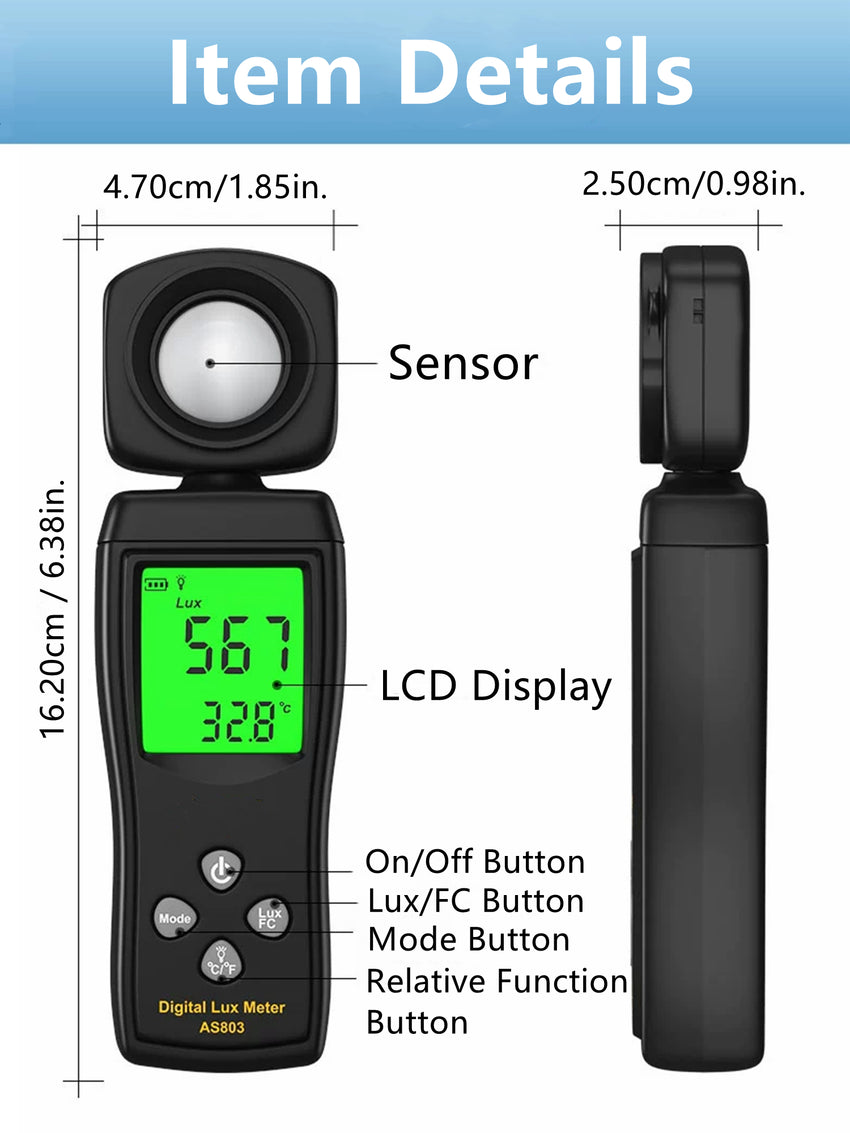 Yankok AS803 Smart Digital Light Meter 1-200000 Lux Measurement (Battery NOT Included)