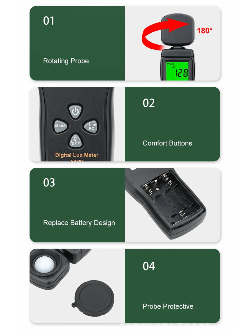 Yankok AS803 Smart Digital Light Meter 1-200000 Lux Measurement (Battery NOT Included)