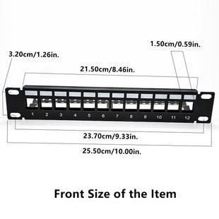 Yankok 12 Port Blank Keystone Patch Panel 10in. 1U with Cable Management Rack