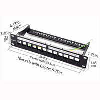 Yankok 12 Port Blank Patch Panel with Ground Wire 10in.x1U Detachable Cable Management Rack