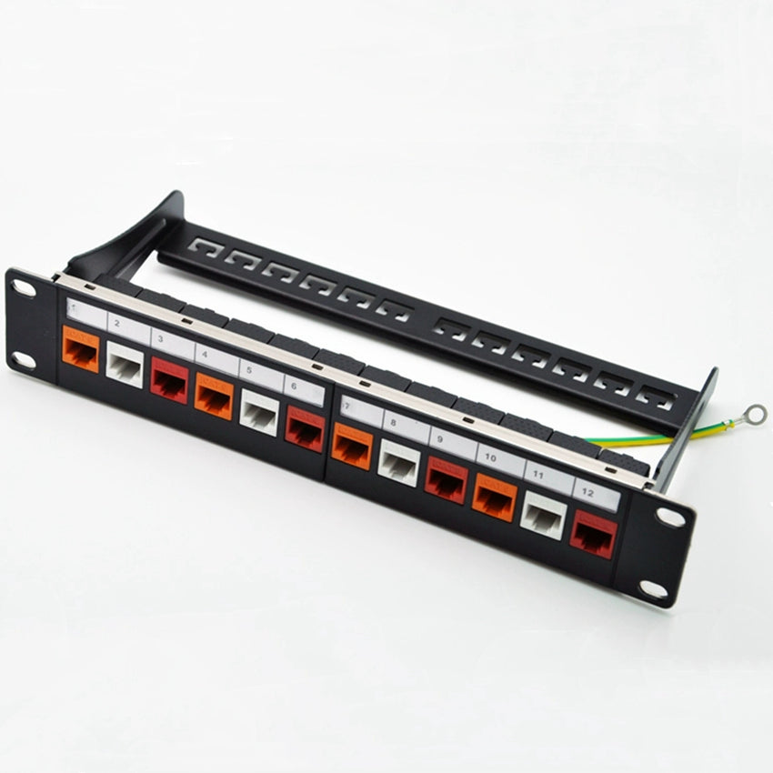 Yankok 12 Port Blank Patch Panel with Ground Wire 10in.x1U Detachable Cable Management Rack