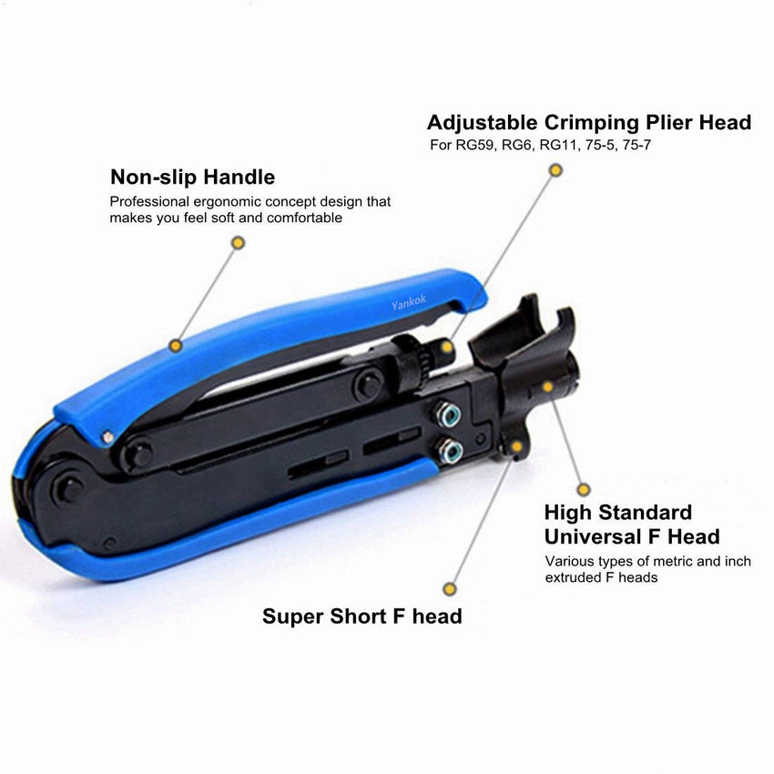 Yankok Coaxial Cable Compression Tool Kit, Universal Compression Tool, Coax Cable Stripper Cutter and 20 Pcs F-Type Compression Connectors