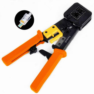 Yankok RJ45 RJ12 RJ11 Pass Through Crimper, Crimp Strip and Cut, Orange Handle, Heavy Duty