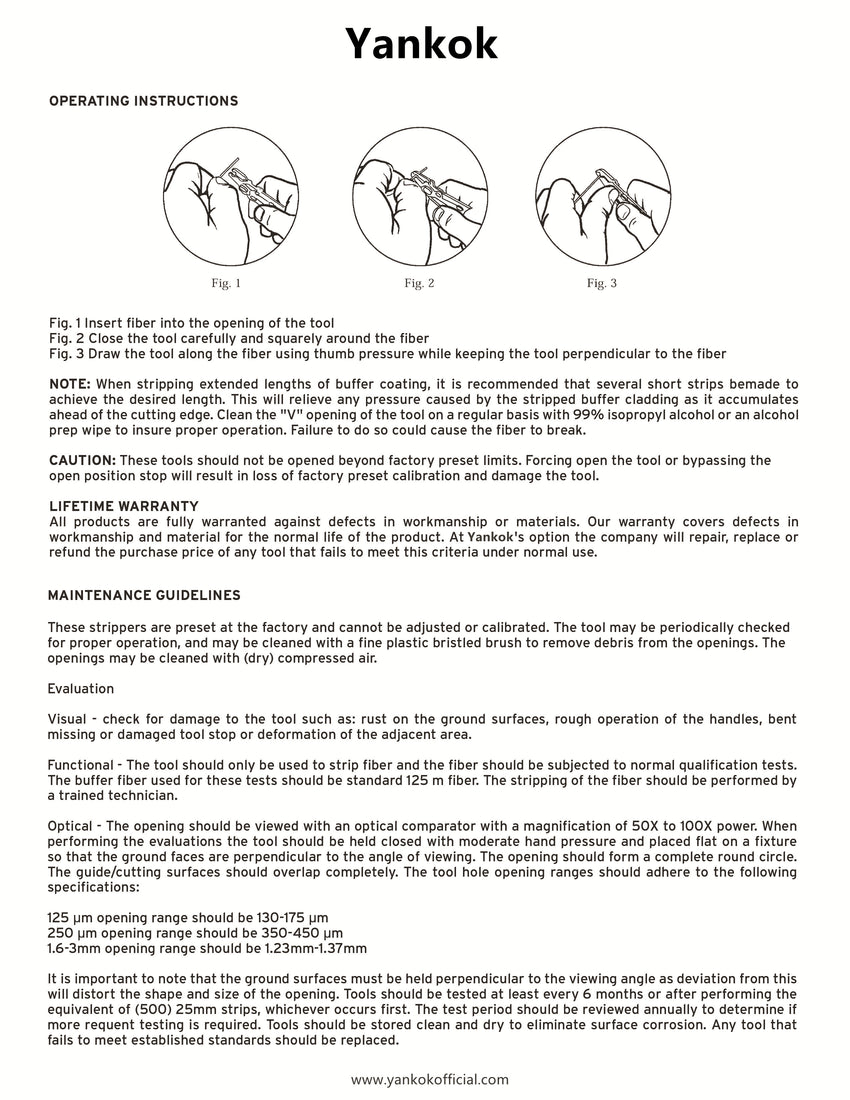 Yankok 103S Fiber Optic Cable Stripper Tool Single Hole Stripping 250 micron buffer coating from 125 micron optical fiber