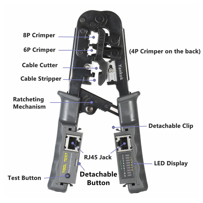 Yankok N5684CR Modular Plug Crimper w/ Built-in Cable Tester