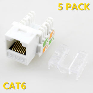 Yankok CAT6 RJ45 Keystone Jack 5 Pack, Female Connectors UL Listed, Transparent Cap