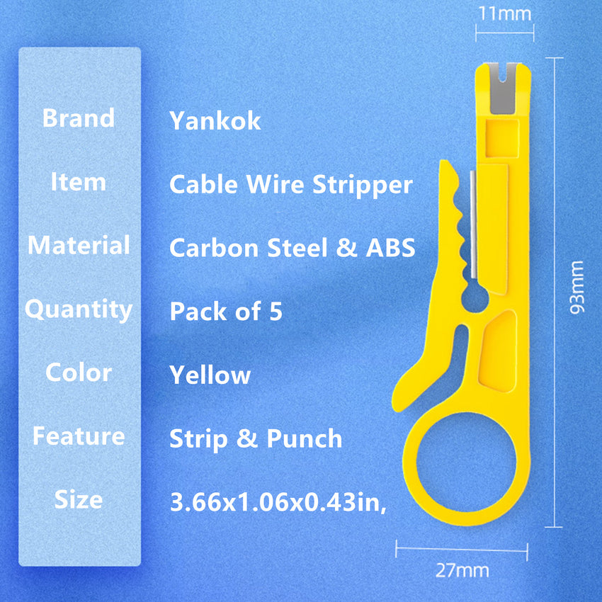 Yankok Mini Stripper / Cutter / Punch Down Tool 5 Pcs Yellow for UTP STP FTP Cables, Patch Panel Block and 10-30 AWG Gauge Wires