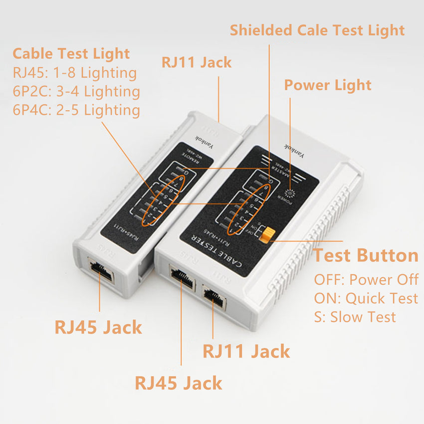 Yankok WZ-468 Network Cable Tester RJ45 RJ12 RJ11 Test w/o Battery White