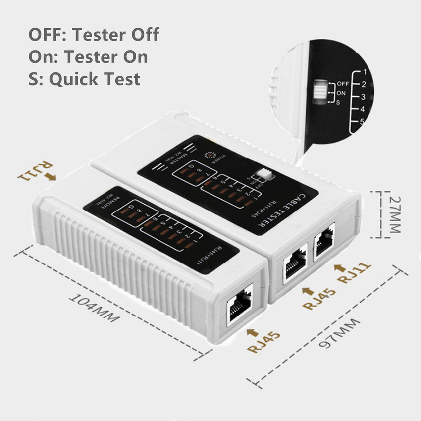 Yankok WZ-468 Network Cable Tester RJ45 RJ12 RJ11 Test w/o Battery White