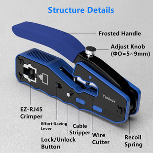 Yankok Wholesale SP670A RJ45 Pass Through Crimper with Adjust Knob Regular and Pass-Thru Connectors Crimp Strip and Cut (MOQ of 20 Set)