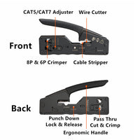 Yankok The Ultimate Pass Thru Crimper RJ45 RJ12 RJ11 Regular and Pass-thru Crimp Strip and Cut HT-6098 Black