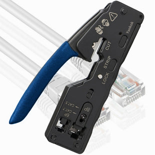 Yankok The Ultimate Pass Thru Crimper RJ45 RJ12 RJ11 Regular and Pass-thru Crimp Strip and Cut HT-6098 Blue