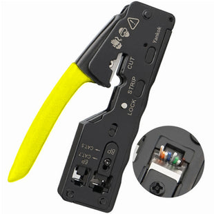 Yankok The Ultimate Pass Thru Crimper RJ45 RJ12 RJ11 Regular and Pass-thru Crimp Strip and Cut HT-6098 Yellow