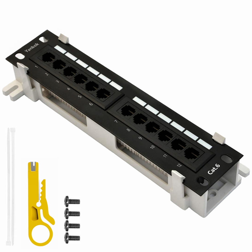 Yankok CAT5/5e 12 Port Patchpanel 10in.x1U Ungeschirmte Rack-/Wandhalterung mit Halterung