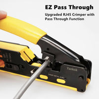 Yankok CAT5 CAT6a CAT7 Pass Through Crimper (RJ45 Pass-Thru RJ12 RJ11 Regular Crimp and Cut) HT-7088 Yellow