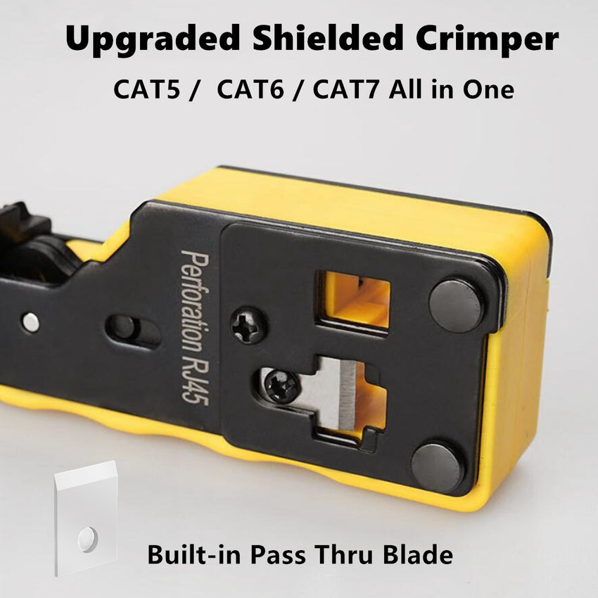 Yankok CAT5 CAT6a CAT7 Pass Through Crimper (RJ45 Pass-Thru RJ12 RJ11 Regular Crimp and Cut) HT-7088 Yellow