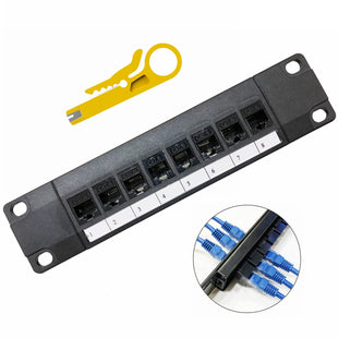 Yankok CAT6 8 Port Feed Through Patch Panel 1U Rack/Wall Mount