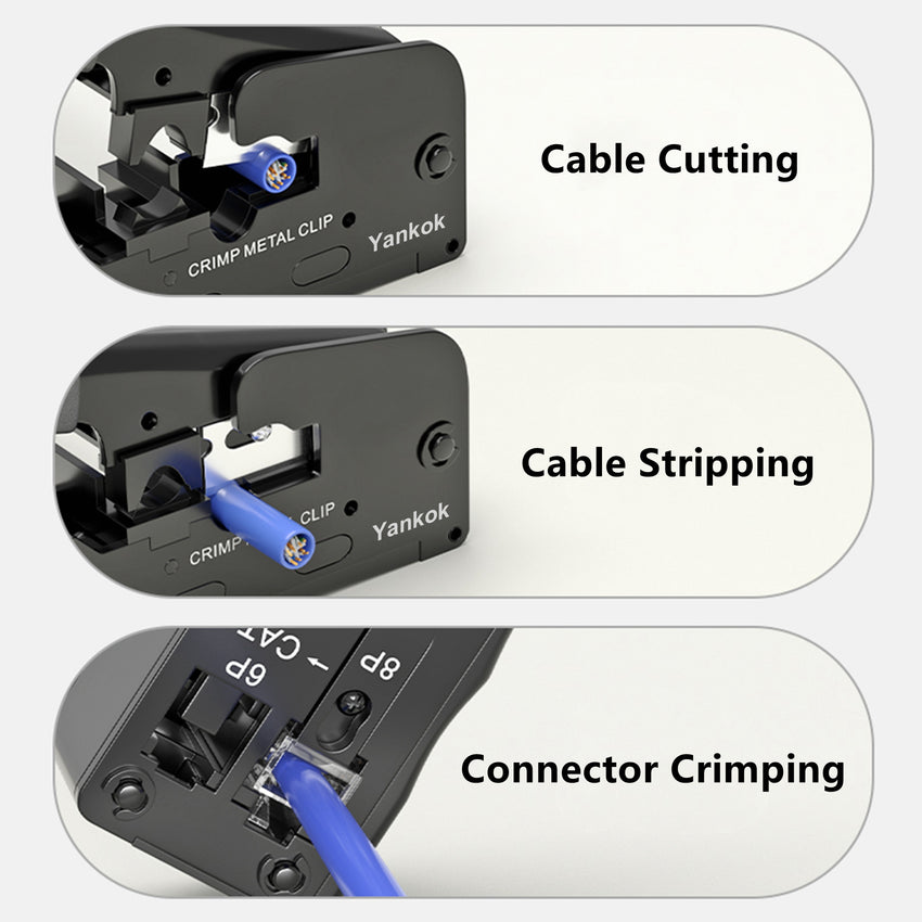 Yankok All-in-One Pass Through Crimper (Crimps RJ45 Pass-Thru and RJ12 RJ11 Standard Shielded and Unshielded) YK-0718BK