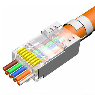 Yankok [CAT7 Pass Through Connectors] 100 Stück 3U vergoldet mit Muffen Zugentlastung Geschirmte RJ45 Stecker für CAT6a CAT7 Massiv- und Litzenkabel