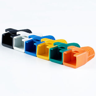 Yankok RJ45 Steckverbinderstiefel 100 Stück AD 7,0 ~ 8,5 mm für CAT5/5e CAT6 CAT6a CAT7 Ethernetkabel Netzwerkstecker Zugentlastung Abdeckkappen Gemischte Farbe