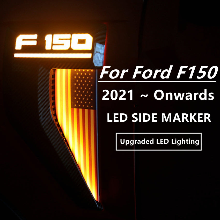 Yankok Side Vent LED Lighting For Ford F150 2021-2022 Carbon Fiber Painted Colored American Flag Style F150-2022CA