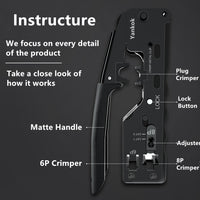 Yankok CAT5/5e CAT6/6a CAT7 Modular Crimper (Shielded and Unshielded Crimp) HT-7018BK