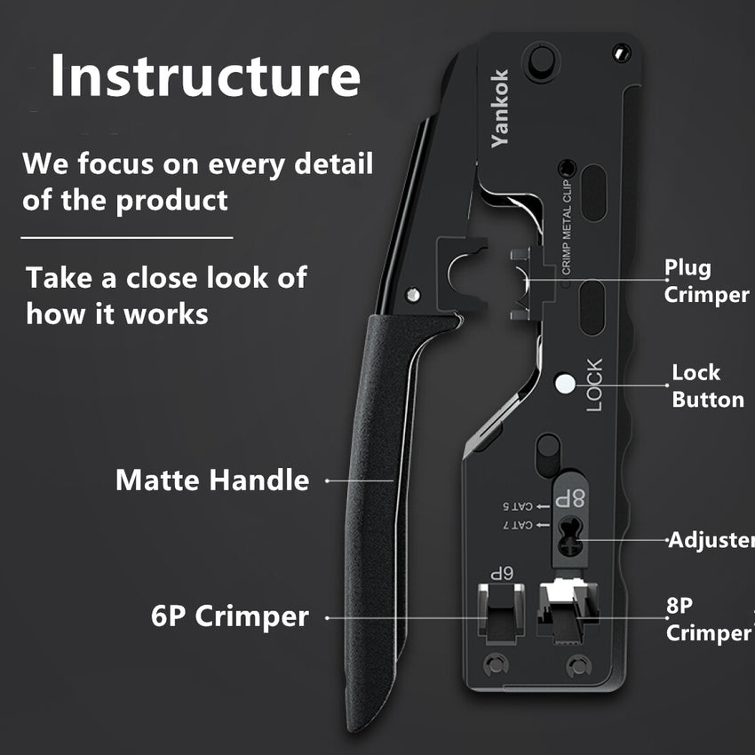 Yankok CAT5/5e CAT6/6a CAT7 Modular Crimper (Shielded and Unshielded Crimp) HT-7018BK