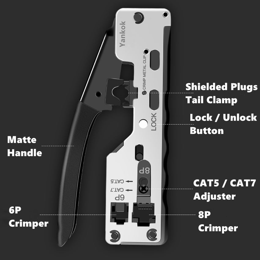 Yankok CAT5 CAT6 CAT7 Modular Crimper (Shielded and Unshielded Crimp) YK7018S