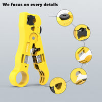 Yankok HT352Y Universal Cable Strip and Cut Tool Yellow with Adjustable Blade Depth (Coaxial / Ethernet / TV / Telephone)