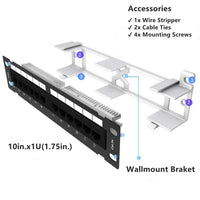 Yankok CAT5 / 5e12ポートパッチパネル10in.x1Uシールドなしラック/壁掛けブラケット付き