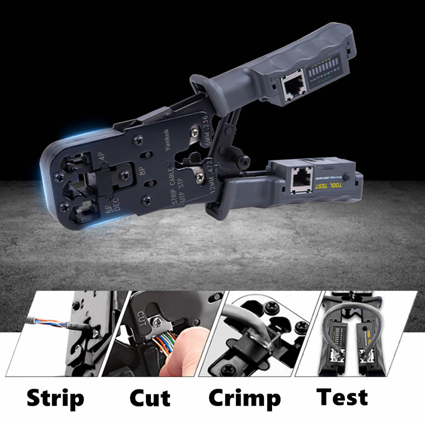 Yankok HT022 All-in-One Cable Tester Crimper (RJ45 RJ12 RJ11 Strip / Cut / Crimp / Test)