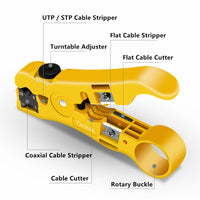 Yankok HT352Y Universal Cable Strip and Cut Tool Yellow with Adjustable Blade Depth (Coaxial / Ethernet / TV / Telephone)